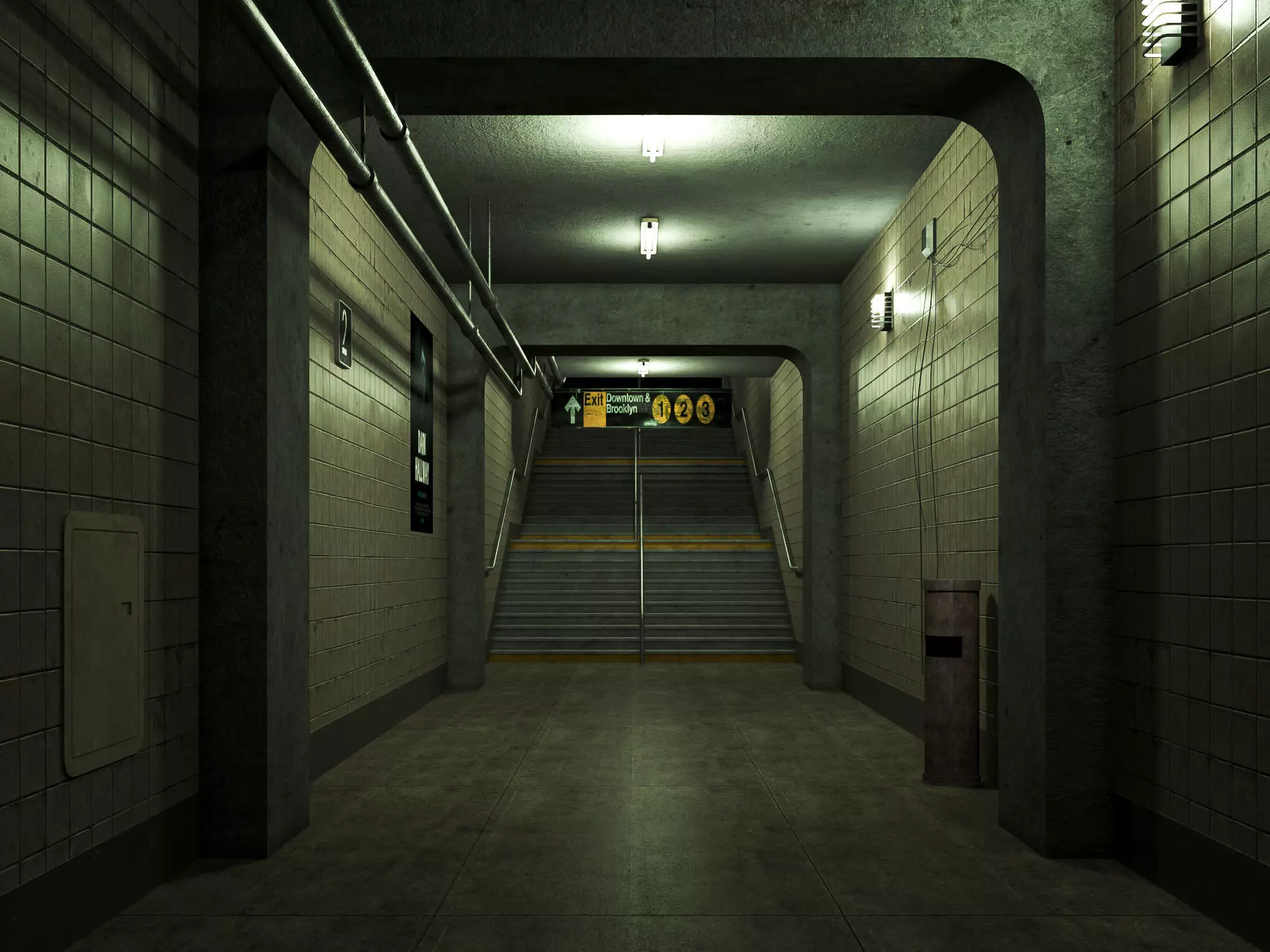 old scary subway stair corridor Low-poly 3D model