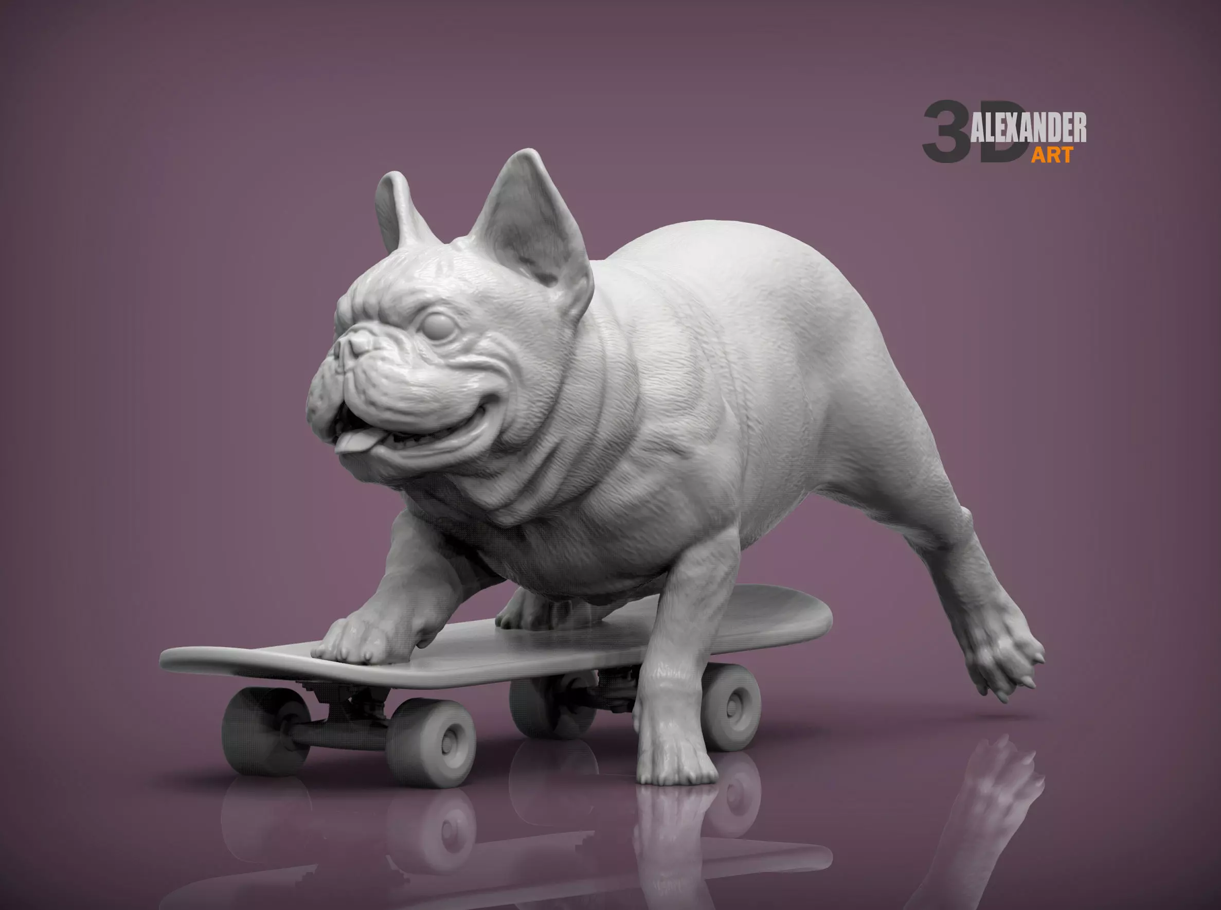 French bulldog on a skateboard 3D print model
