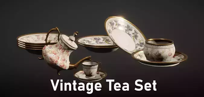 Vintage Tea Set - 4K PBR Low-poly 3D model