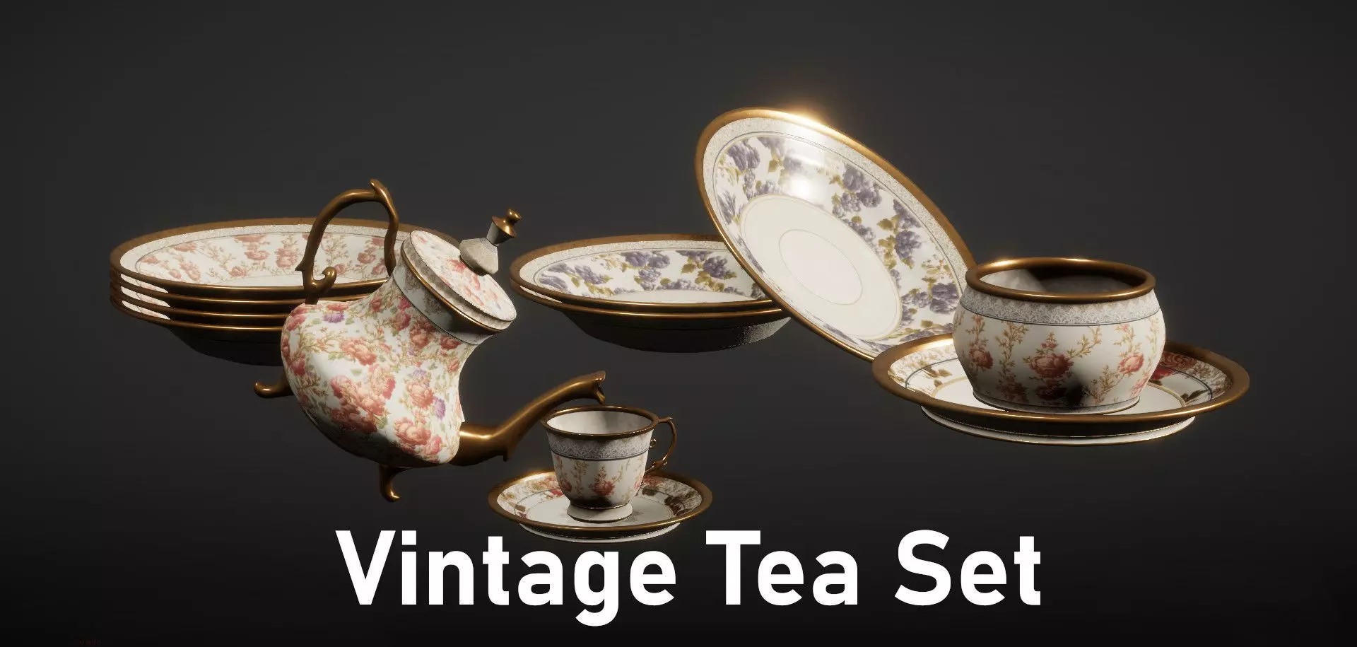 Vintage Tea Set - 4K PBR Low-poly 3D model_0