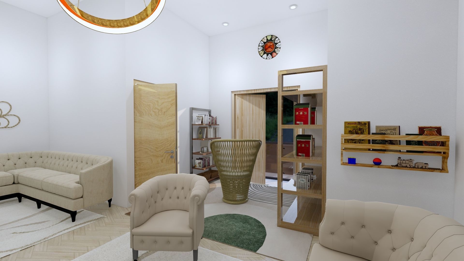 2 Floor House Design Bohemian Style Full Interior 3D model_10