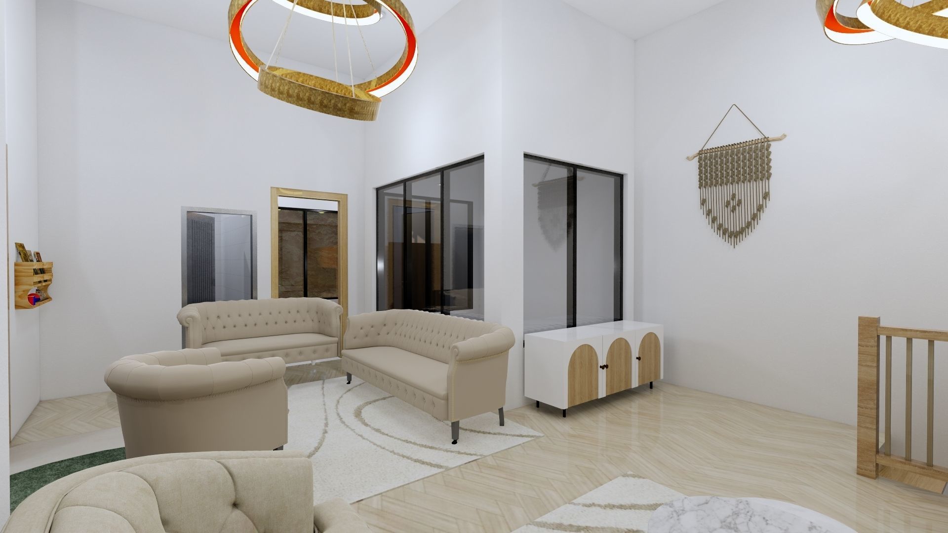 2 Floor House Design Bohemian Style Full Interior 3D model_6