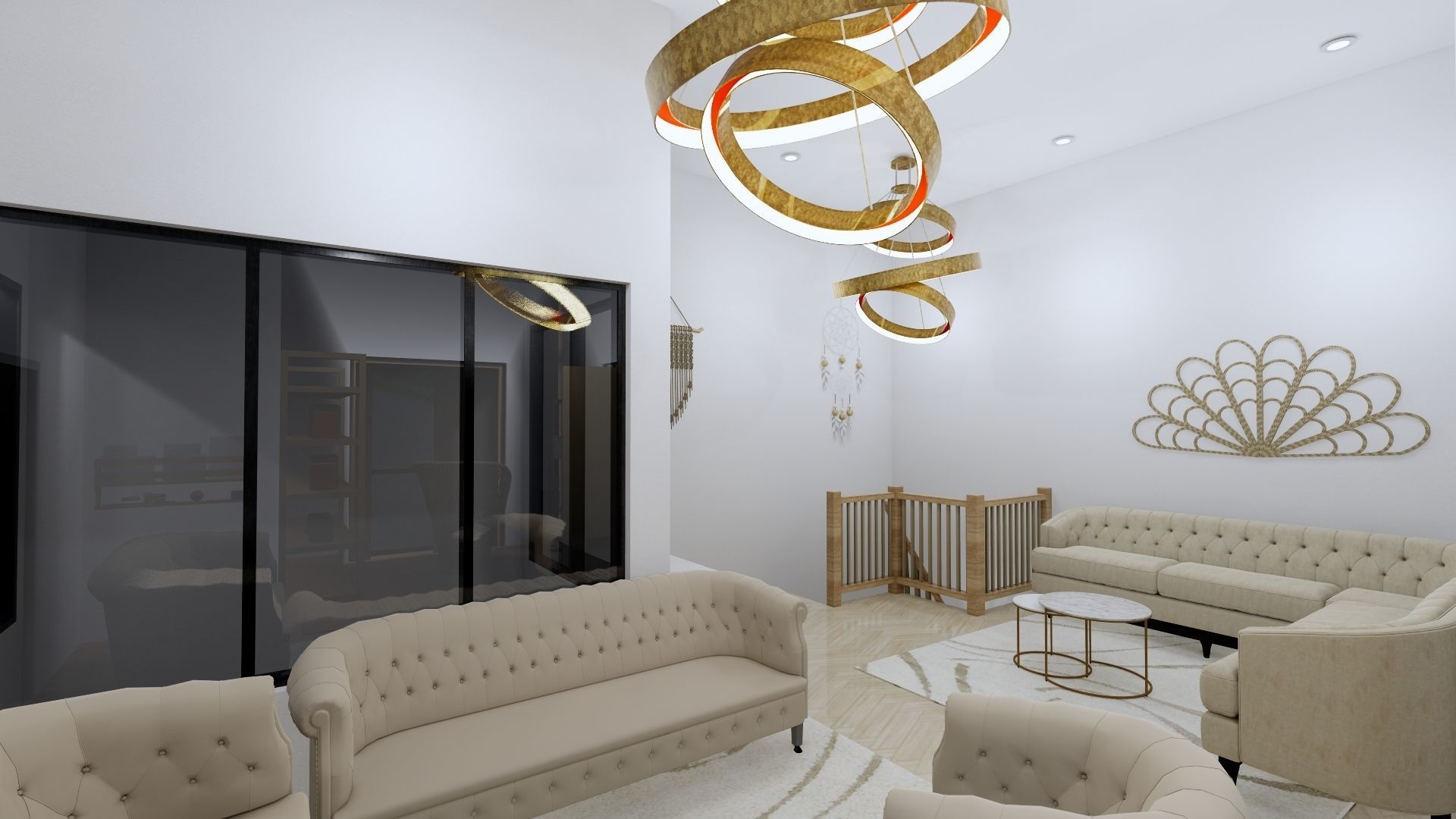 2 Floor House Design Bohemian Style Full Interior 3D model_3