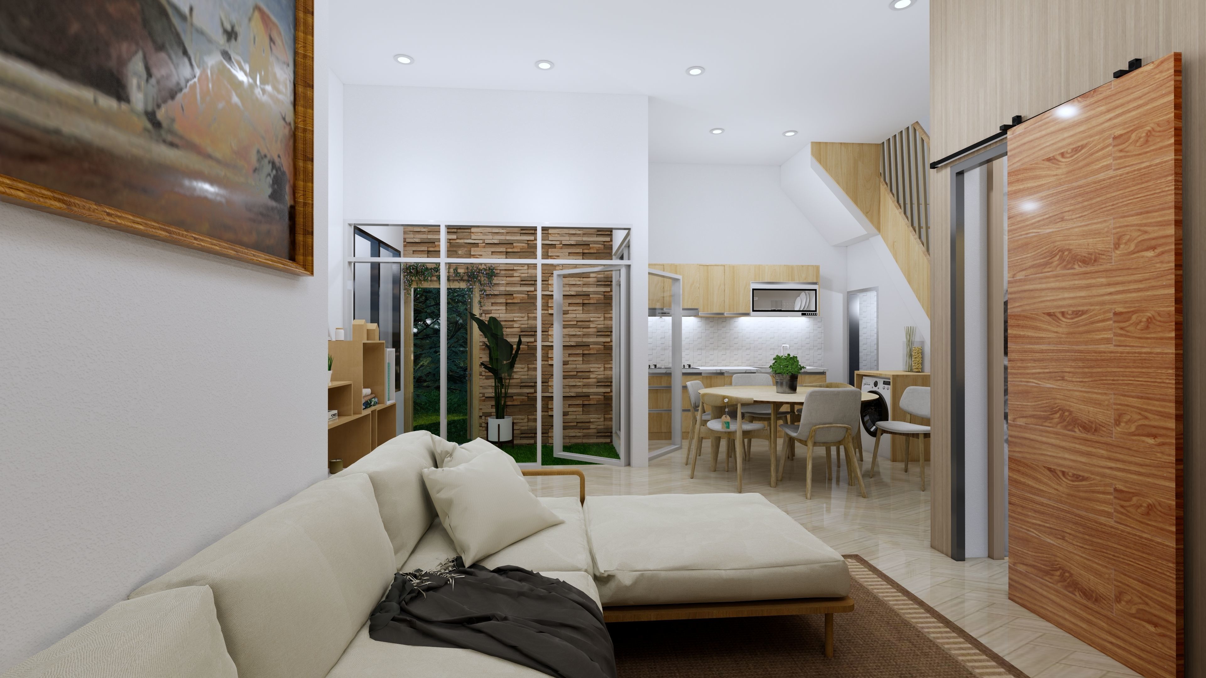 2 Floor House Design Bohemian Style Full Interior 3D model_19