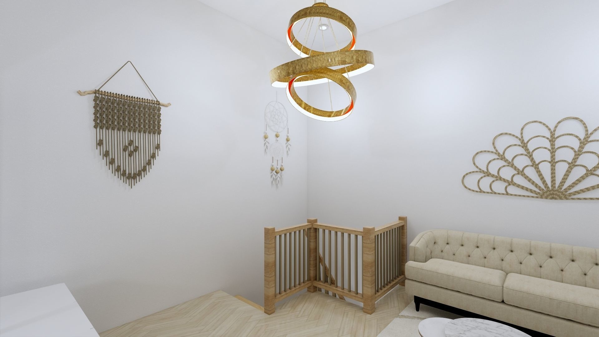 2 Floor House Design Bohemian Style Full Interior 3D model_2