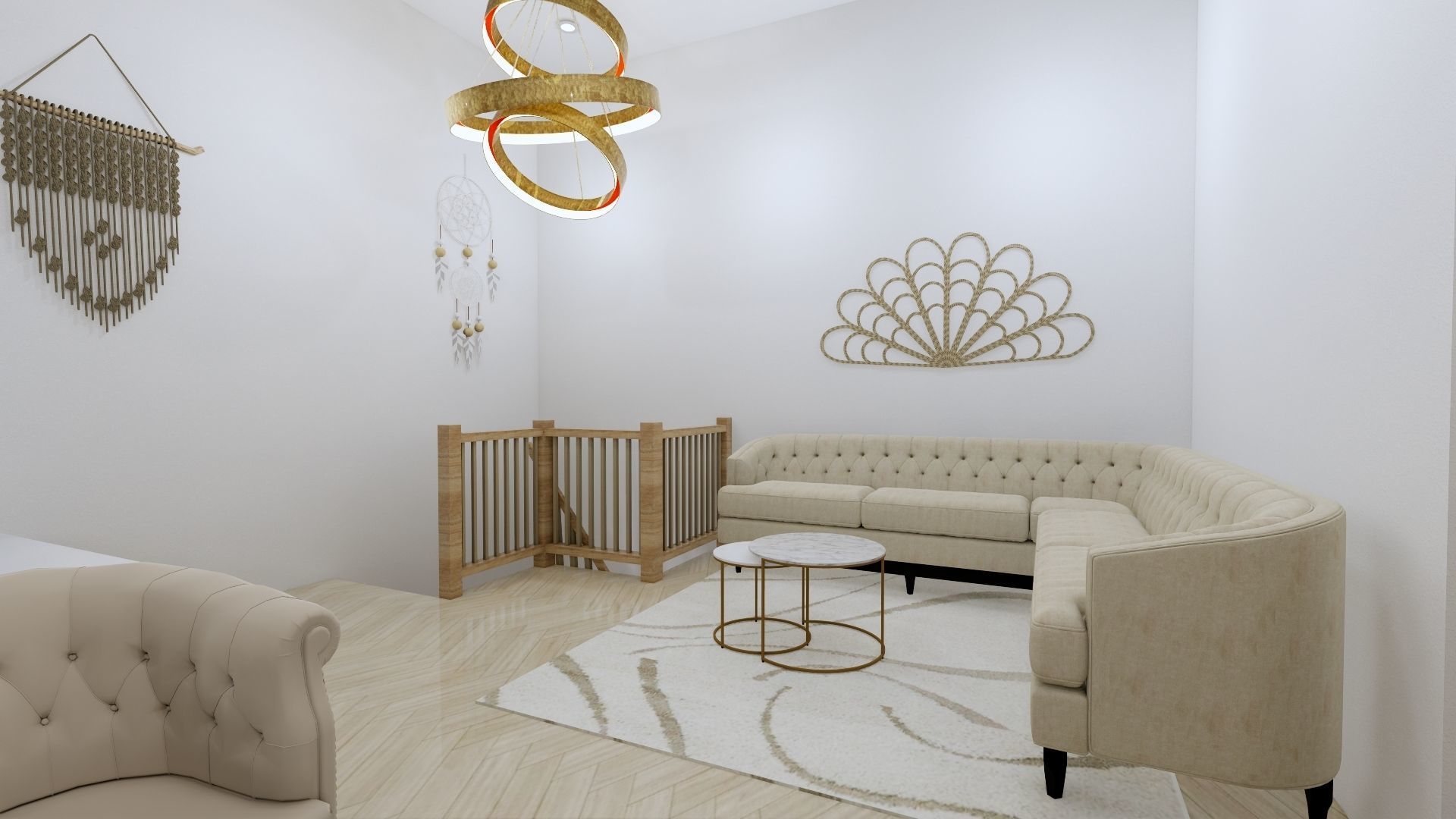 2 Floor House Design Bohemian Style Full Interior 3D model_8