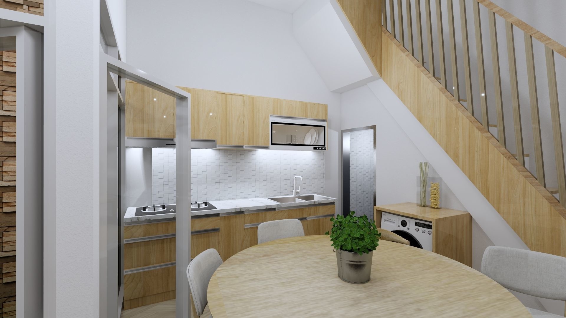 2 Floor House Design Bohemian Style Full Interior 3D model_9