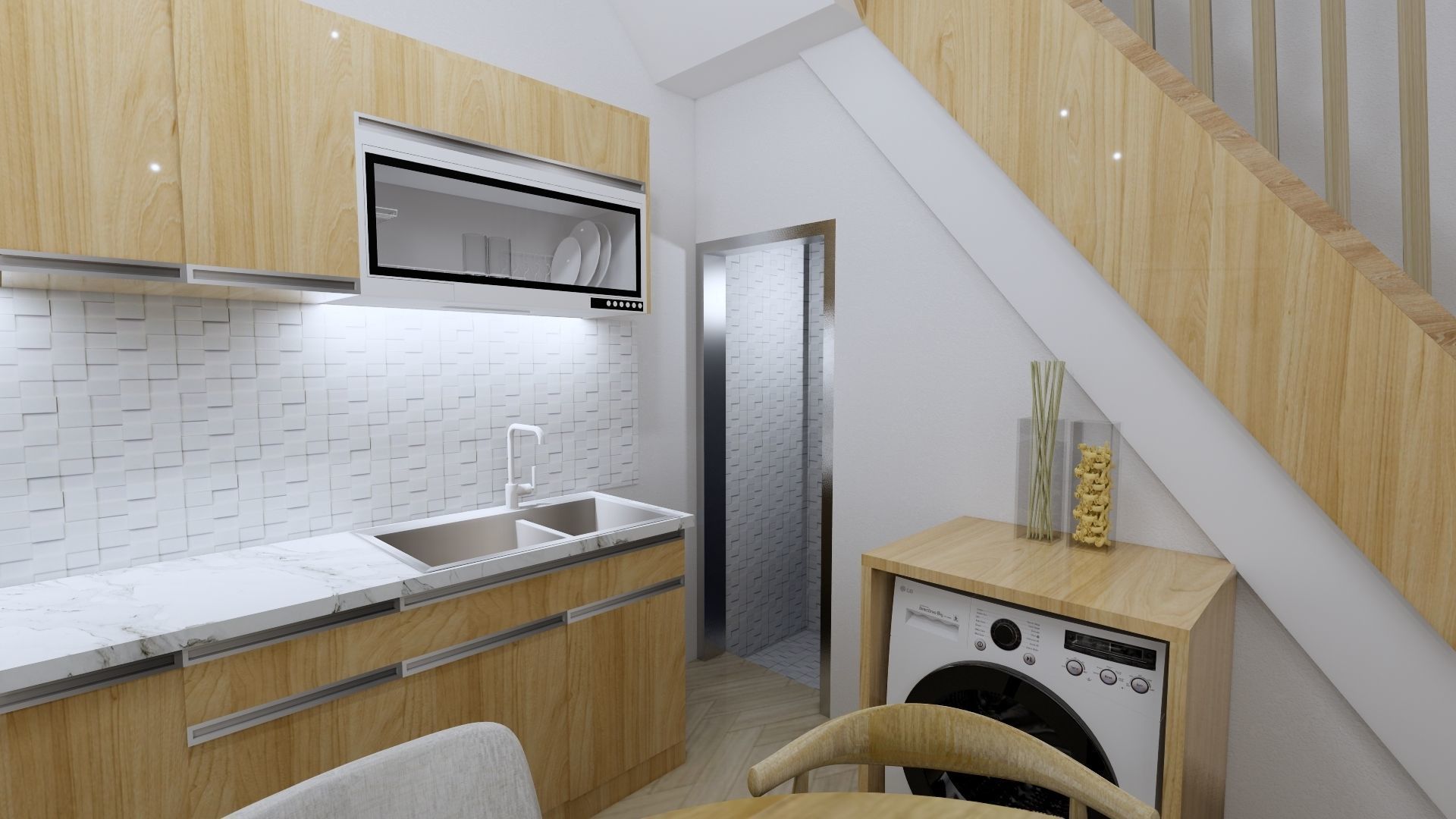 2 Floor House Design Bohemian Style Full Interior 3D model_11