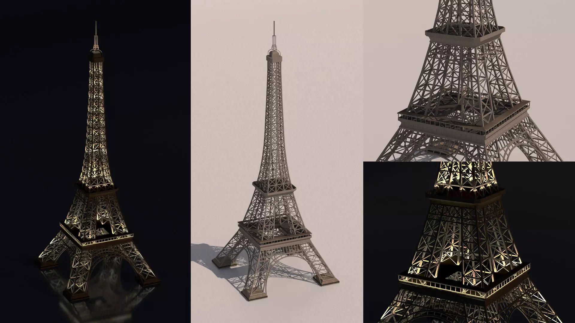 Eiffel Tower day and night 3D model_0