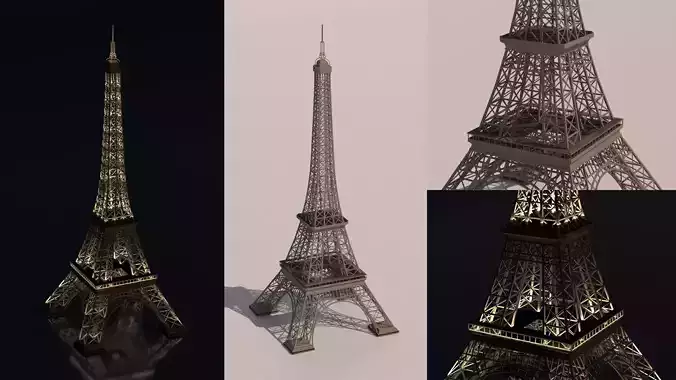 Eiffel Tower day and night 3D model Eiffel Tower day and night 3D model