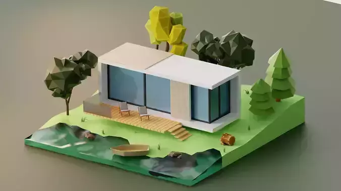 House in forest low-poly