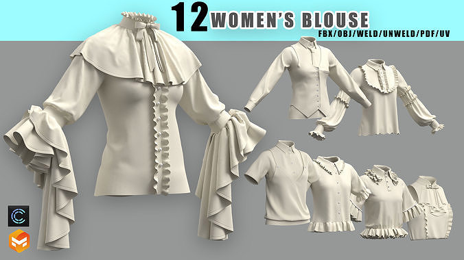 12basic women blouses 3D model