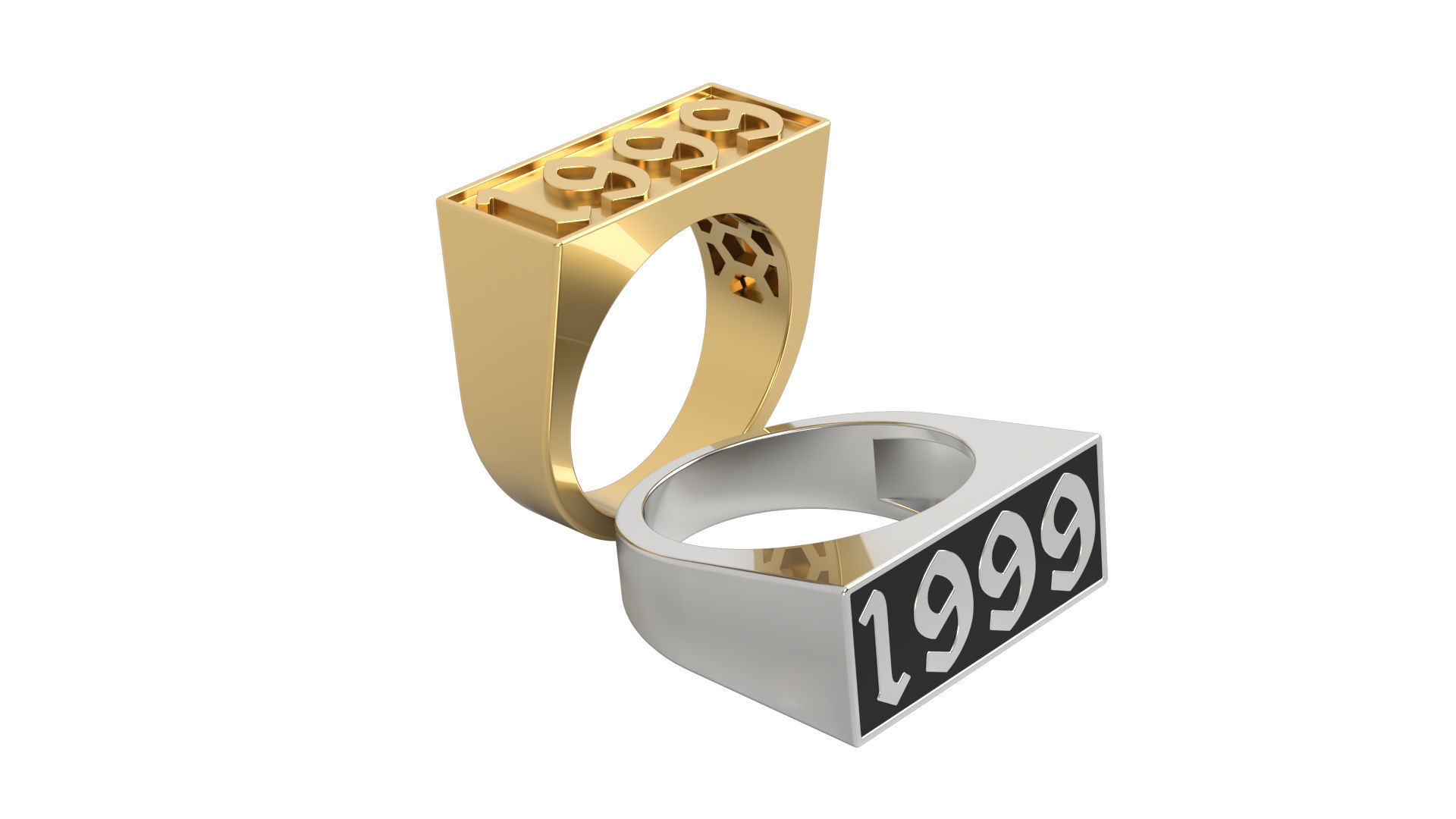 1999 Ring Set with and without gallery Size 5 - 9 US  3D print model_8