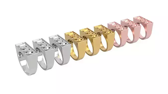 1990 - 1999 Ring Set with and without gallery Size 5 - 9 US 3D Model Collection