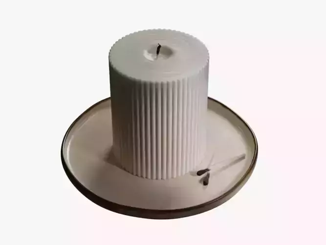 Realistic Ribbed Candle On A Plate  3D model