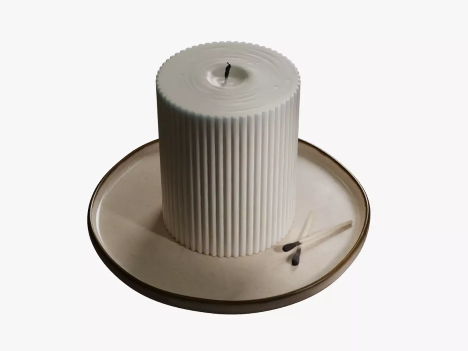 Realistic Ribbed Candle On A Plate  3D model_0
