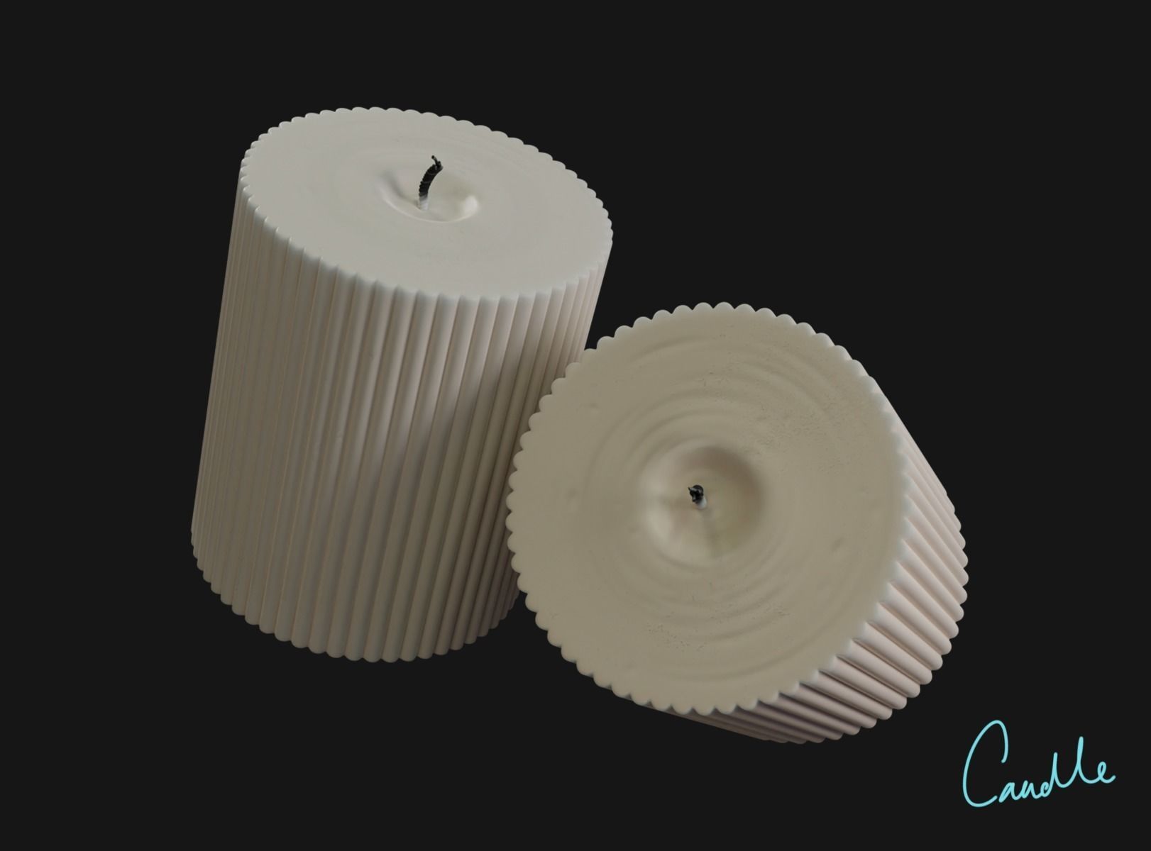 Realistic Ribbed Candle On A Plate  3D model_5