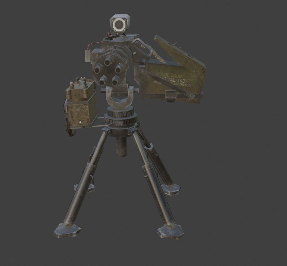 minigun turret Low-poly 3D model_1