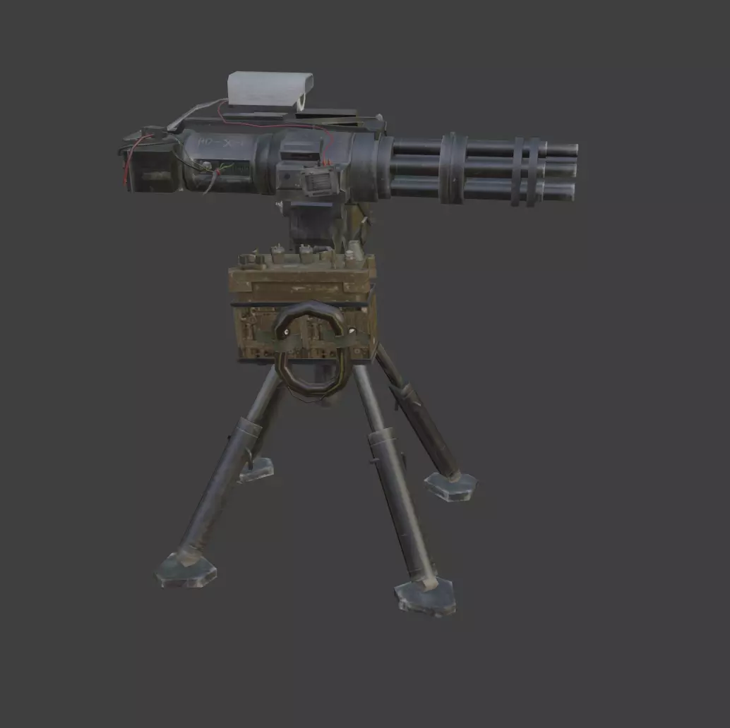 minigun turret Low-poly 3D model_0