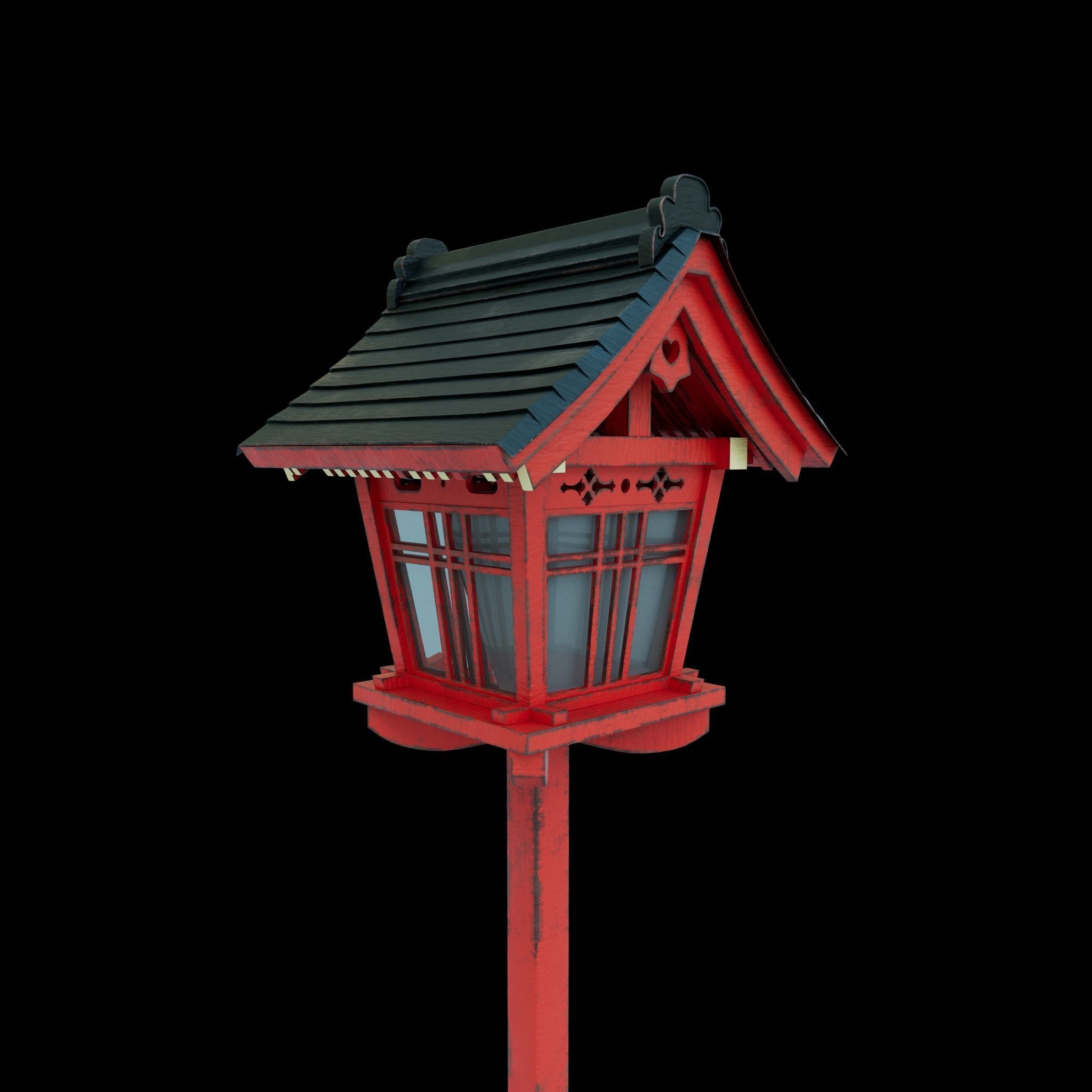 Japanese Pole lamp Low-poly 3D model_4