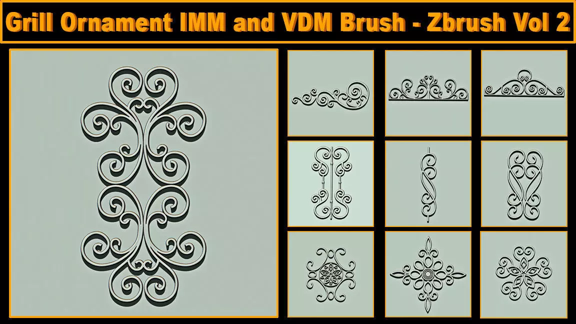 Grill Ornament IMM and VDM Brush for Zbrush Vol 2 Low-poly 3D model_0
