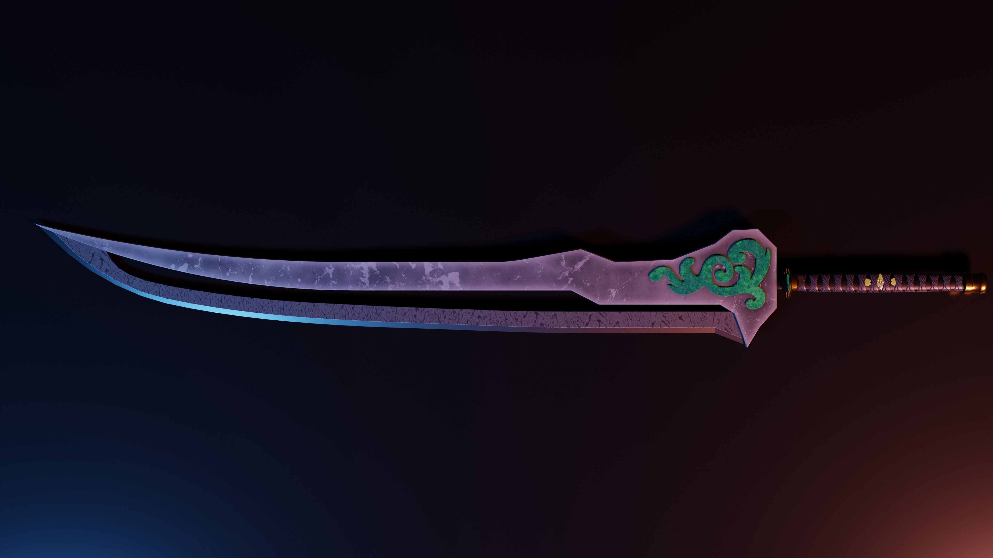 Styled Damascus Katana - Low Poly Game Ready Low-poly 3D model_2