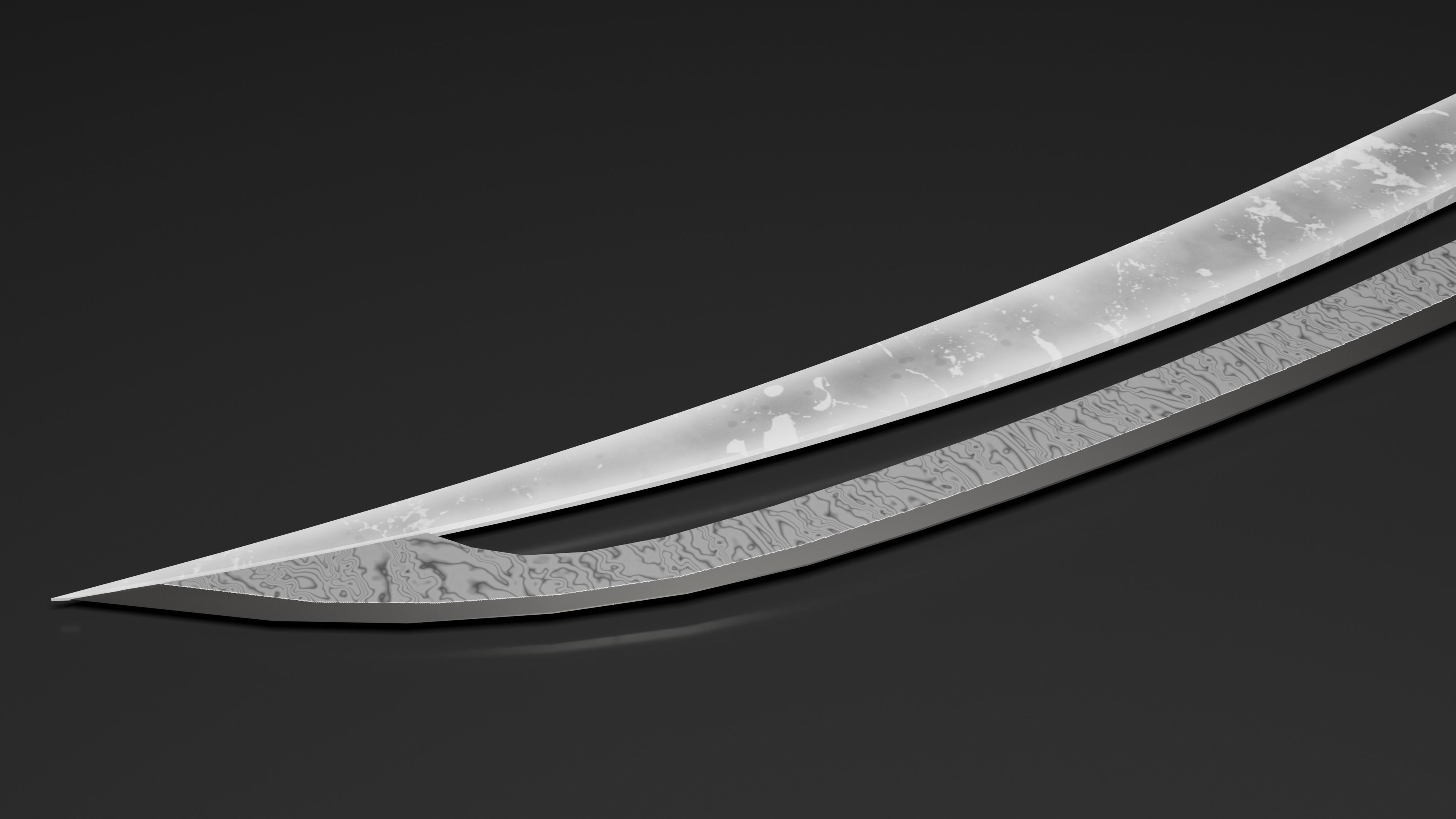 Styled Damascus Katana - Low Poly Game Ready Low-poly 3D model_1