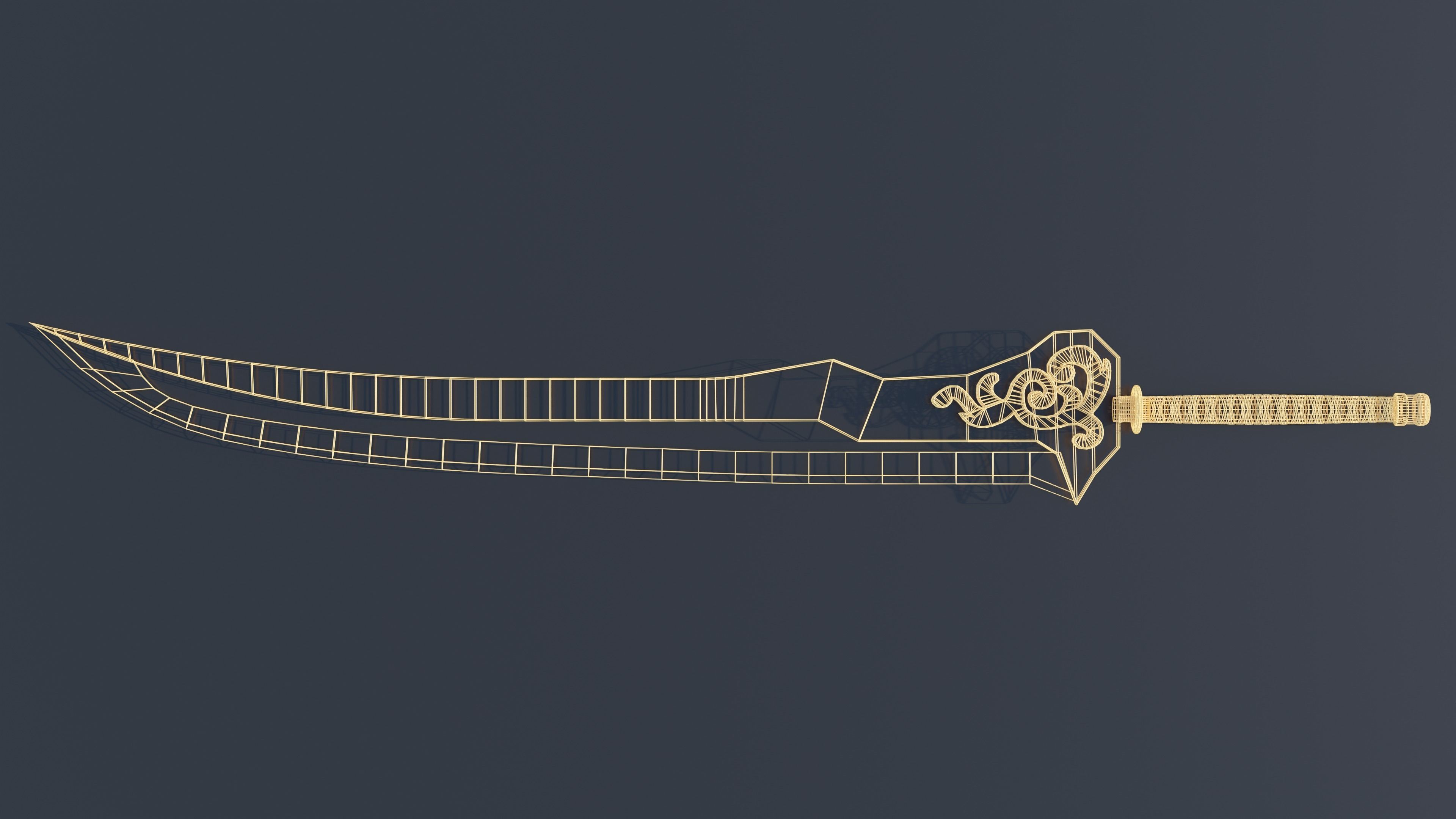 Styled Damascus Katana - Low Poly Game Ready Low-poly 3D model_7