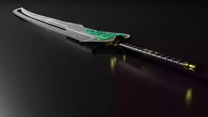 Styled Damascus Katana - Low Poly Game Ready
