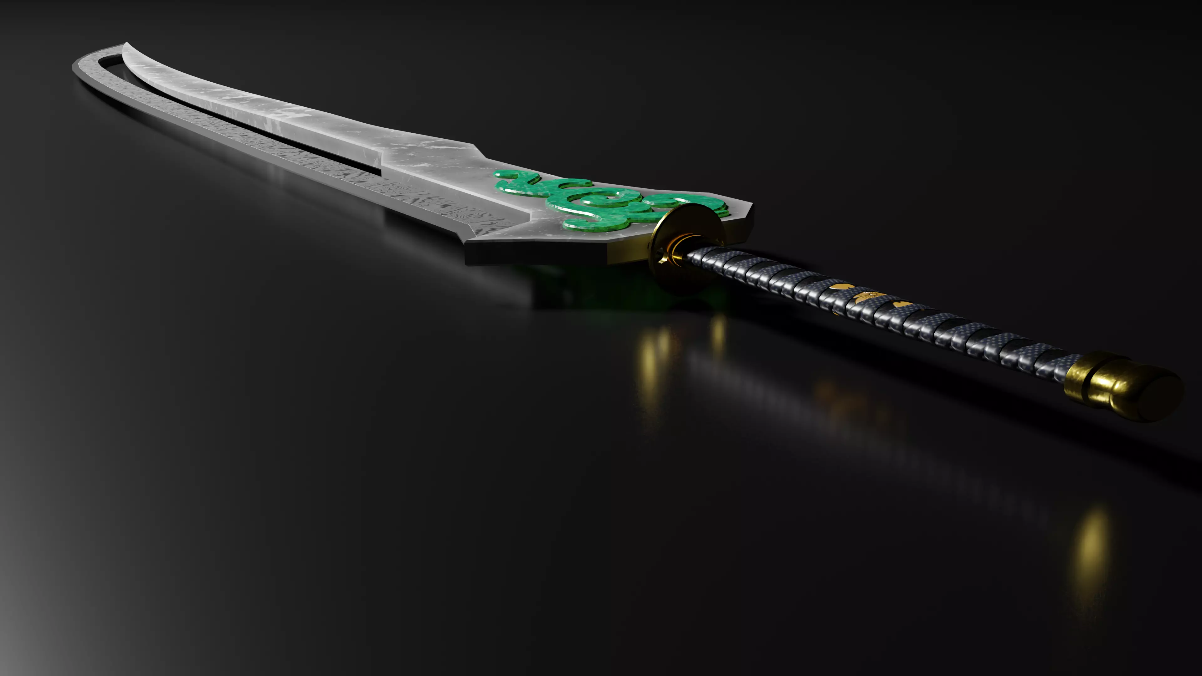 Styled Damascus Katana - Low Poly Game Ready Low-poly 3D model_0