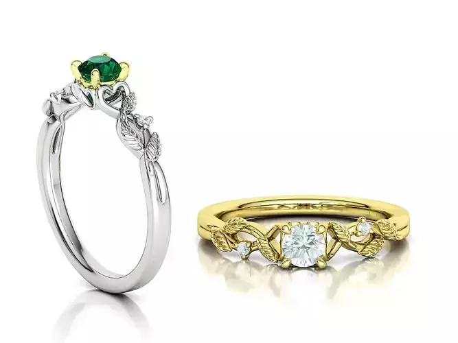 Leaves and Hearts Solitaire Engagement Promise Ring 30 pointer  3D print model