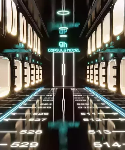 9h Capsule Hotel Hallway and BedTokyo Japan 3D model