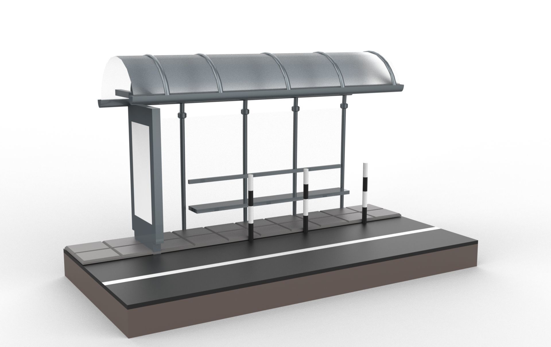 bus stop Low-poly 3D model_1