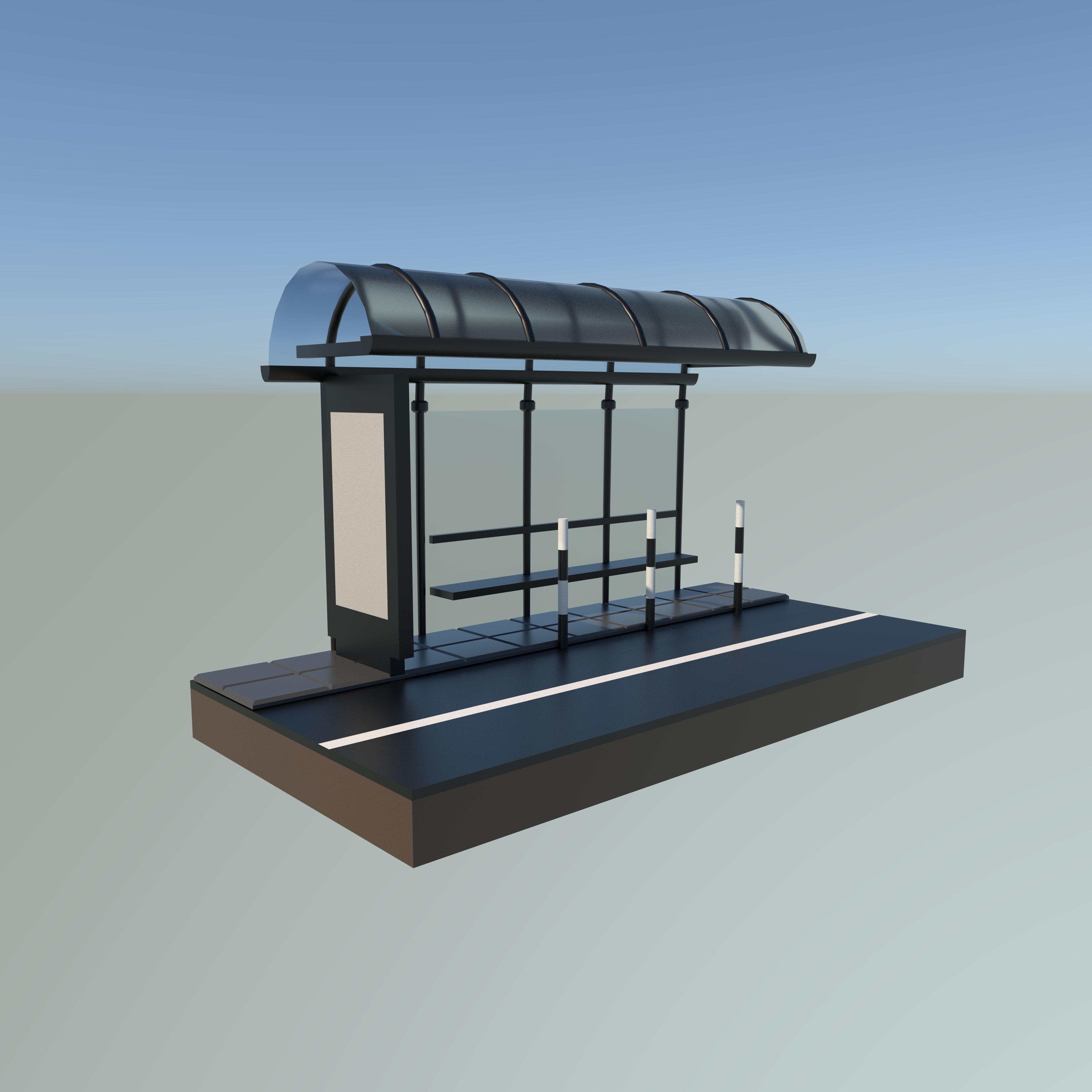 bus stop Low-poly 3D model_5