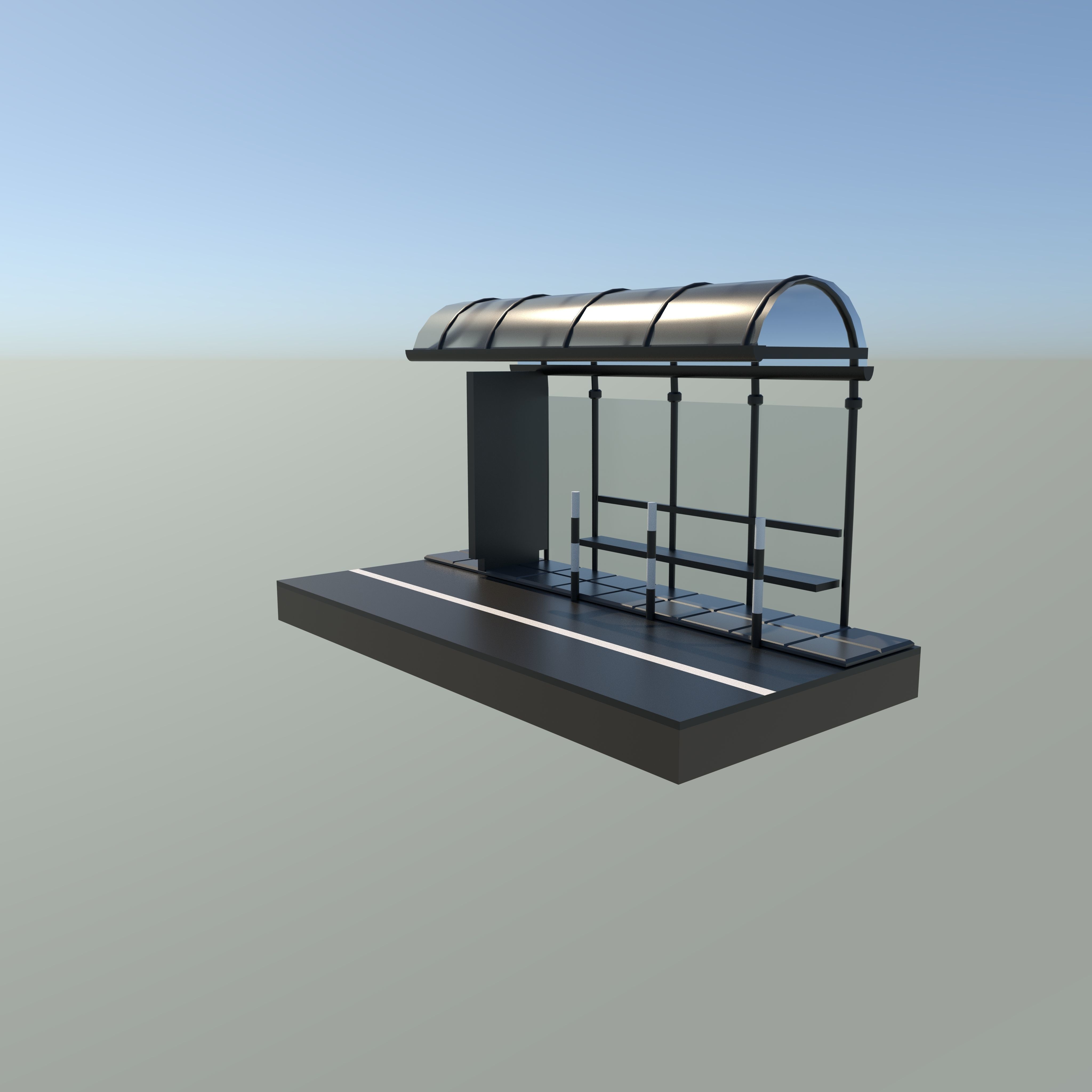 bus stop Low-poly 3D model_6