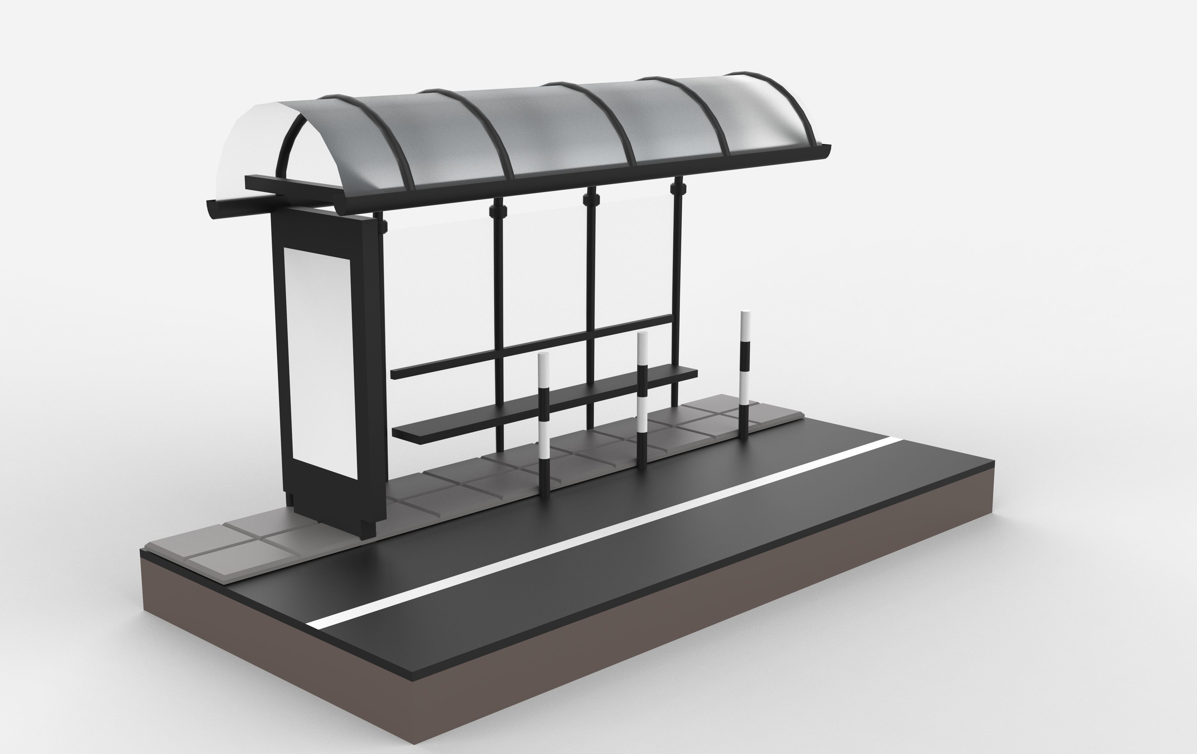 bus stop Low-poly 3D model_4