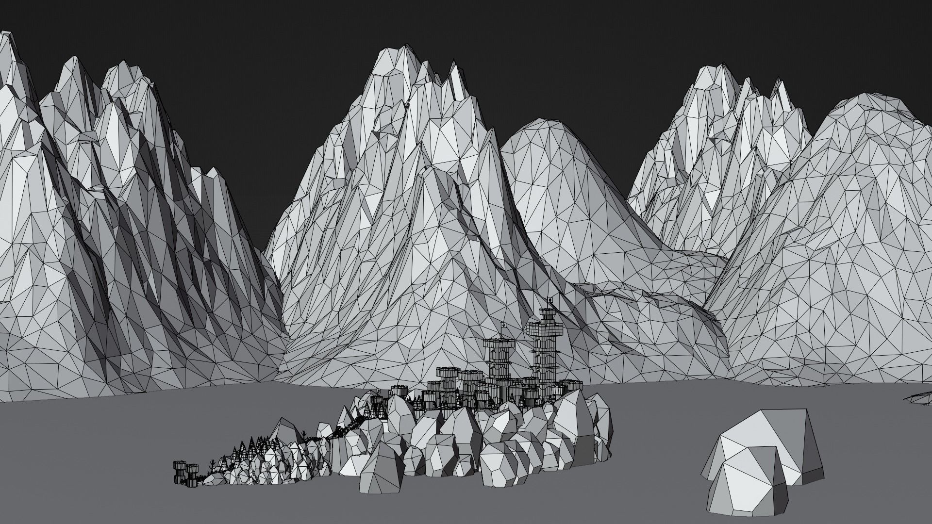 Low poly castle on a rock island Low-poly 3D model_10