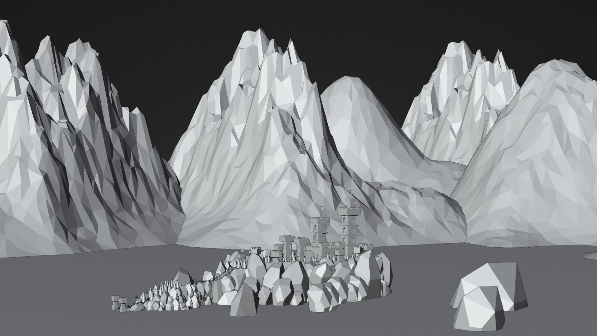 Low poly castle on a rock island Low-poly 3D model_9