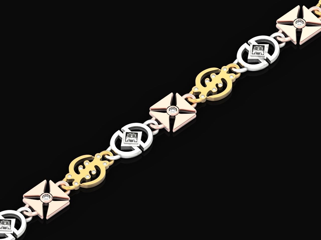 unisex bracelet chain three colors 879 3D print model_30