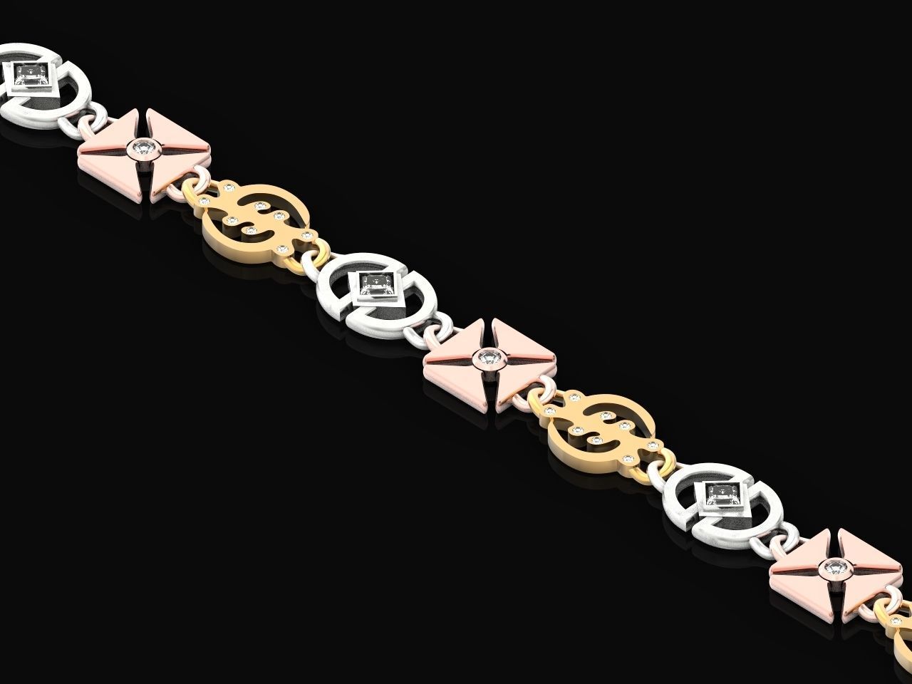 unisex bracelet chain three colors 879 3D print model_31