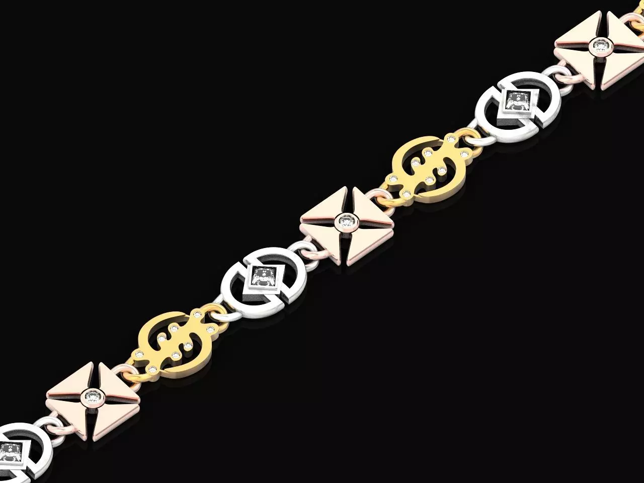 unisex bracelet chain three colors 879 3D print model_0