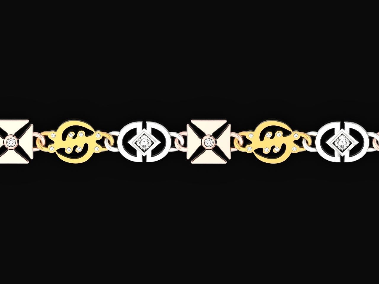 unisex bracelet chain three colors 879 3D print model_2