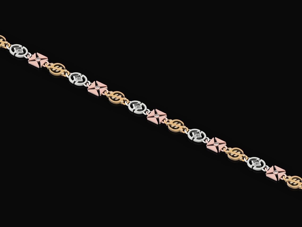 unisex bracelet chain three colors 879 3D print model_14