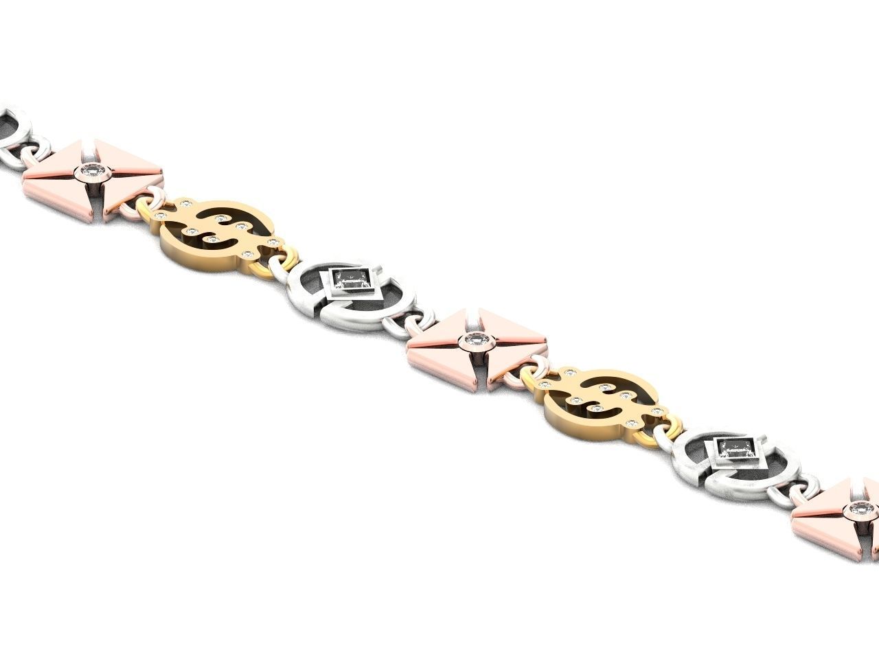 unisex bracelet chain three colors 879 3D print model_25