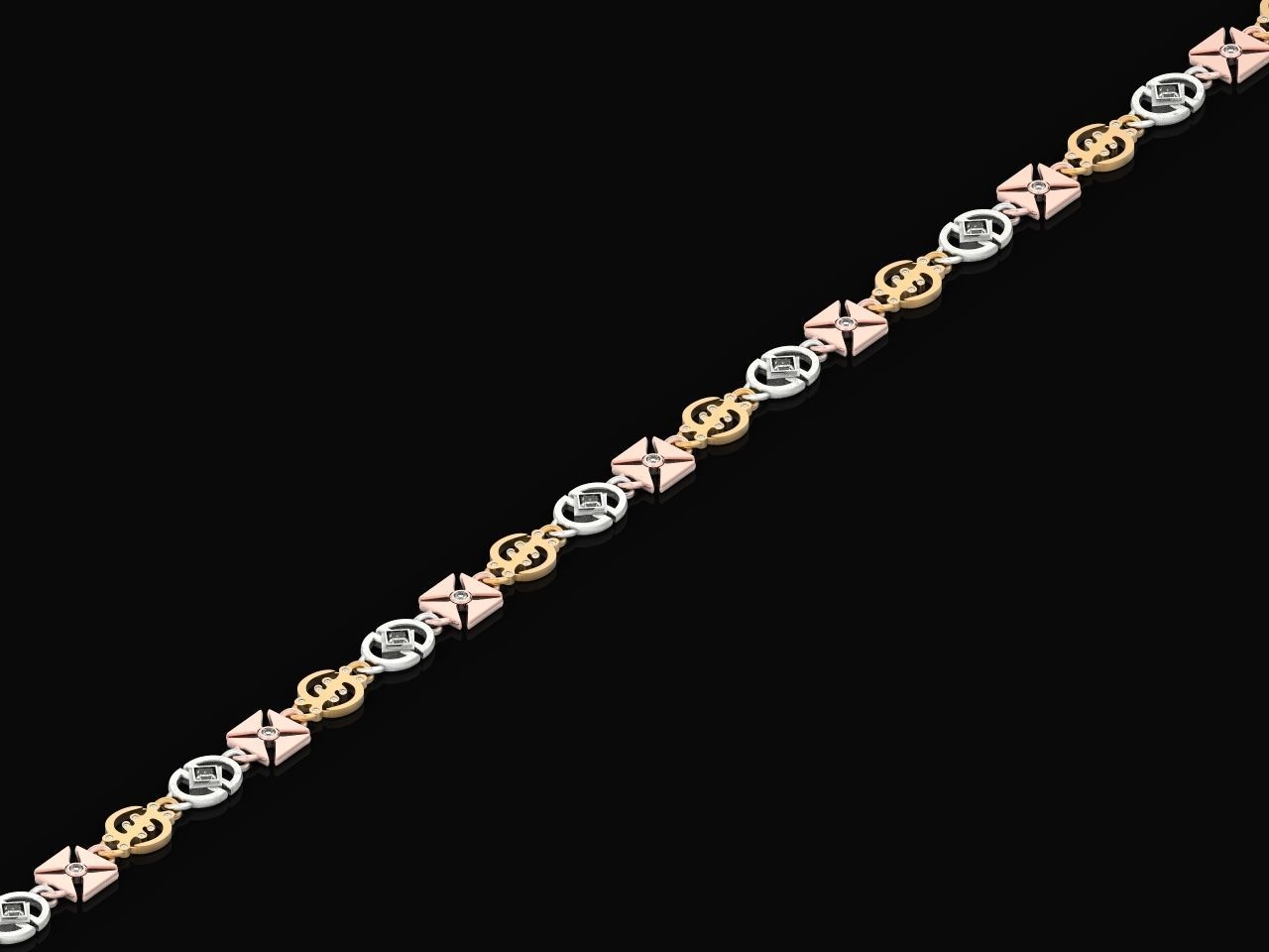 unisex bracelet chain three colors 879 3D print model_1