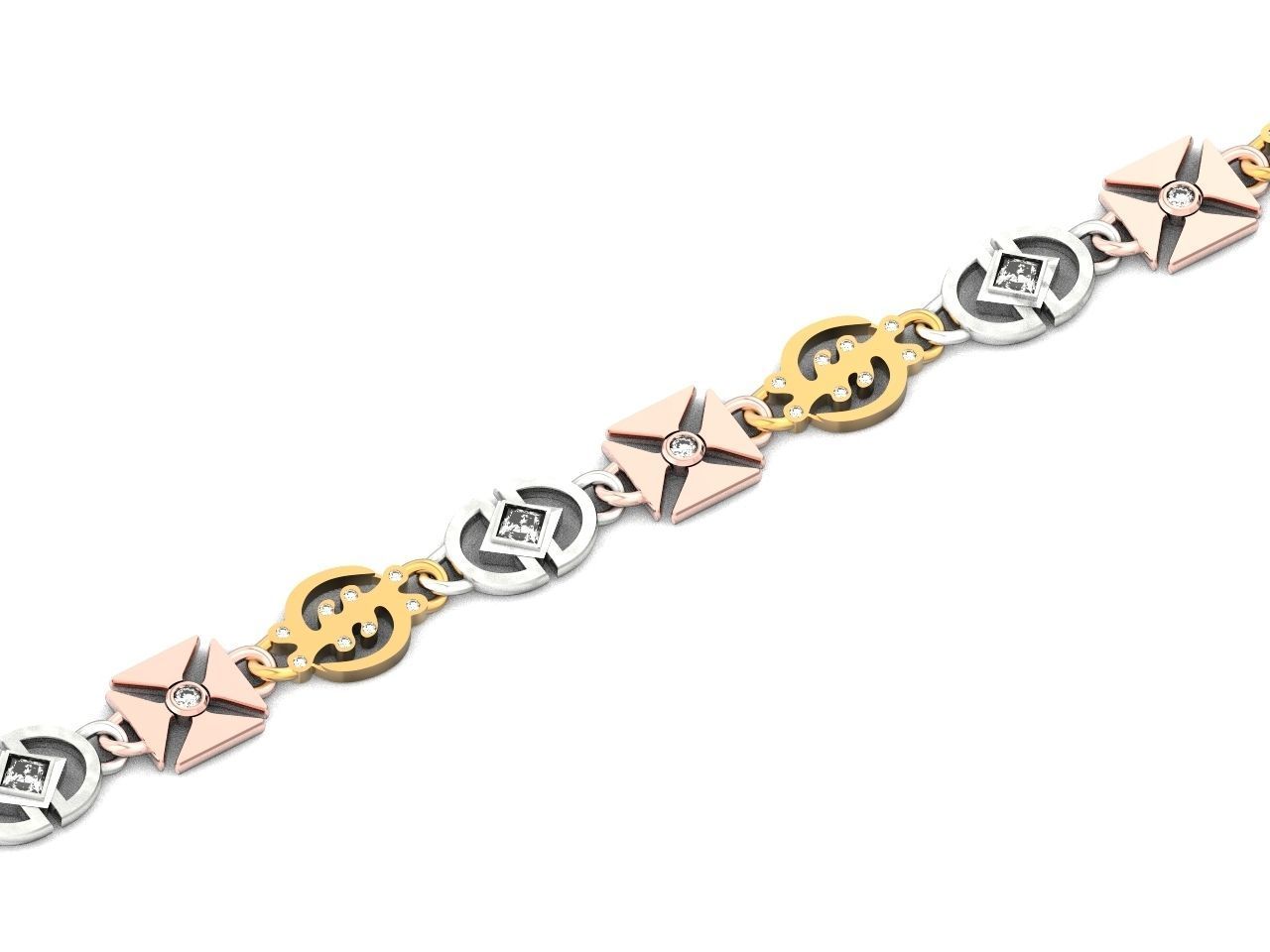 unisex bracelet chain three colors 879 3D print model_3