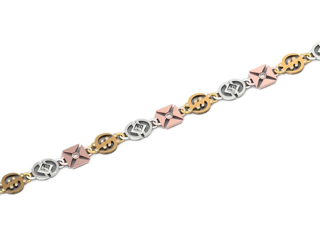 unisex bracelet chain three colors 879 3D print model_24