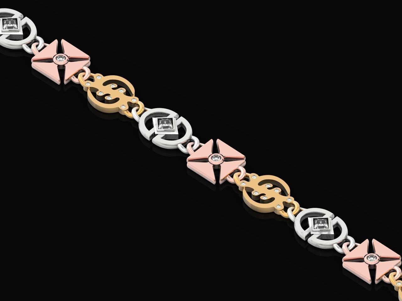 unisex bracelet chain three colors 879 3D print model_26