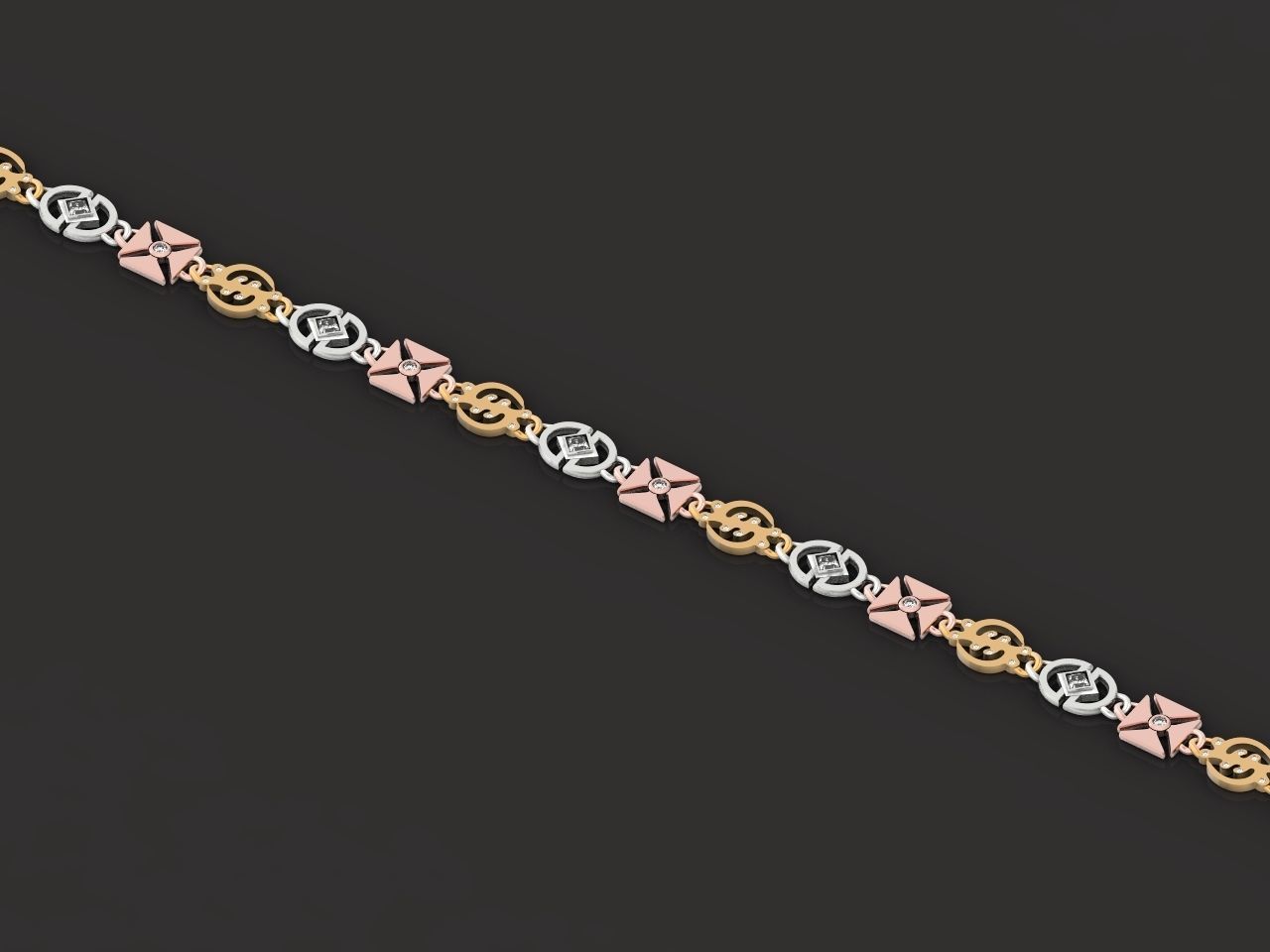 unisex bracelet chain three colors 879 3D print model_13