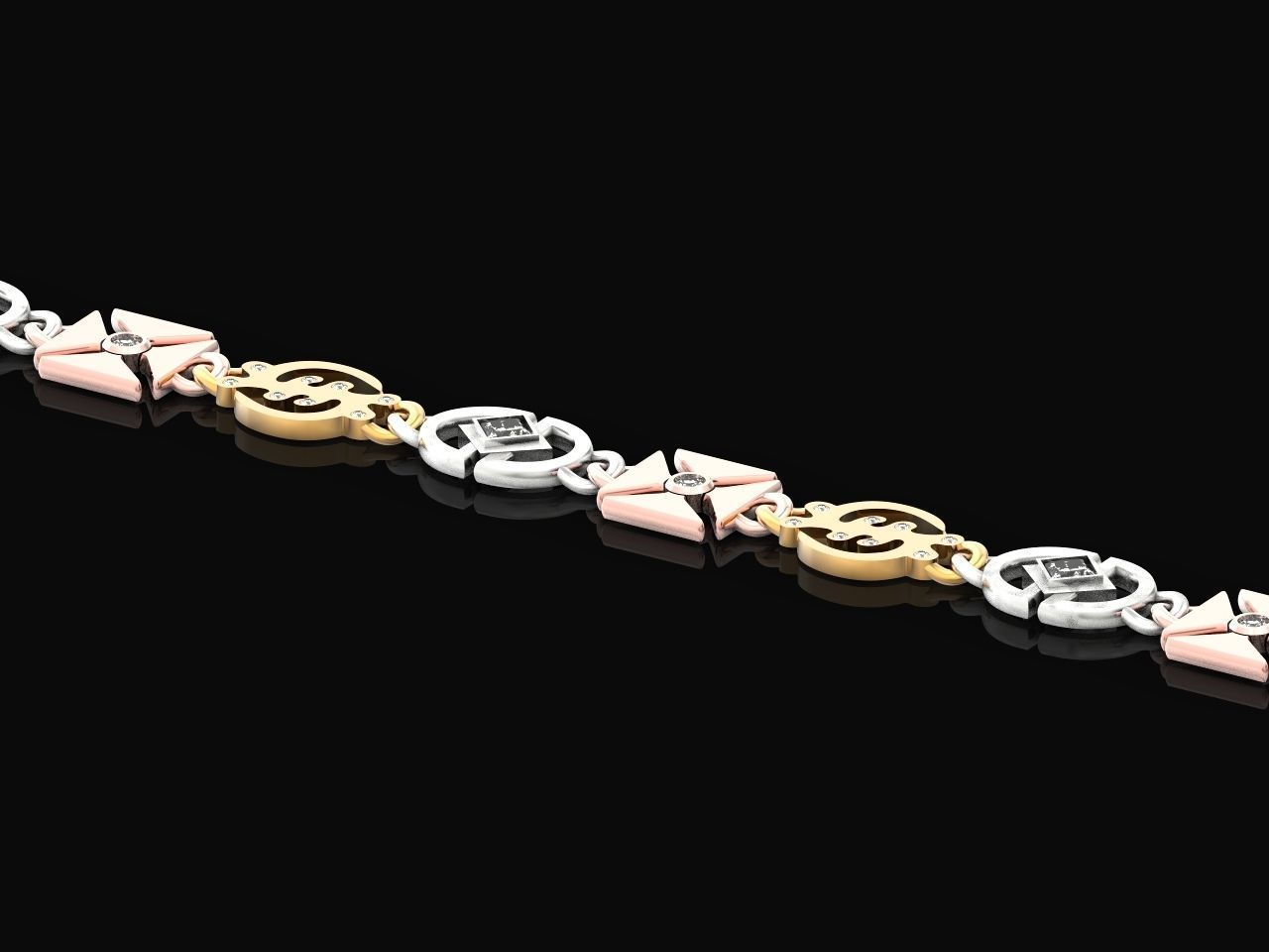 unisex bracelet chain three colors 879 3D print model_18